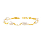 Organic Freshwater Pearl Link Silver Bracelet with gold-plated chain and irregular white pearls showcasing an elegant, delicate design.