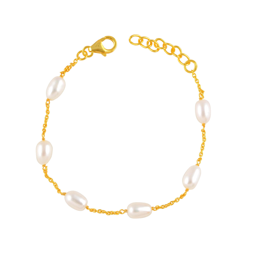 Organic Freshwater Pearl Link Silver Bracelet by Tavya Jewellery - side view