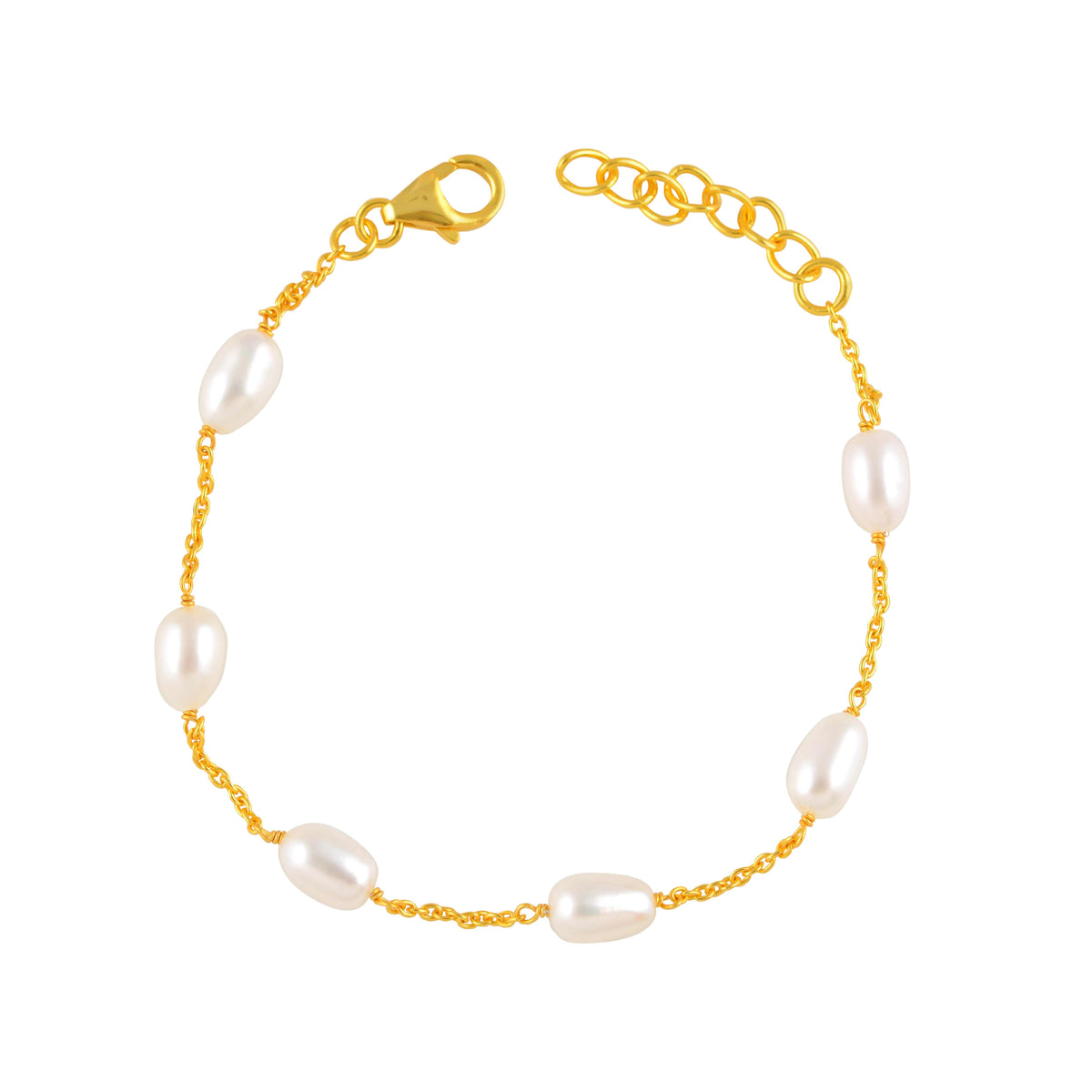 Organic Freshwater Pearl Link Silver Bracelet by Tavya Jewellery - side view