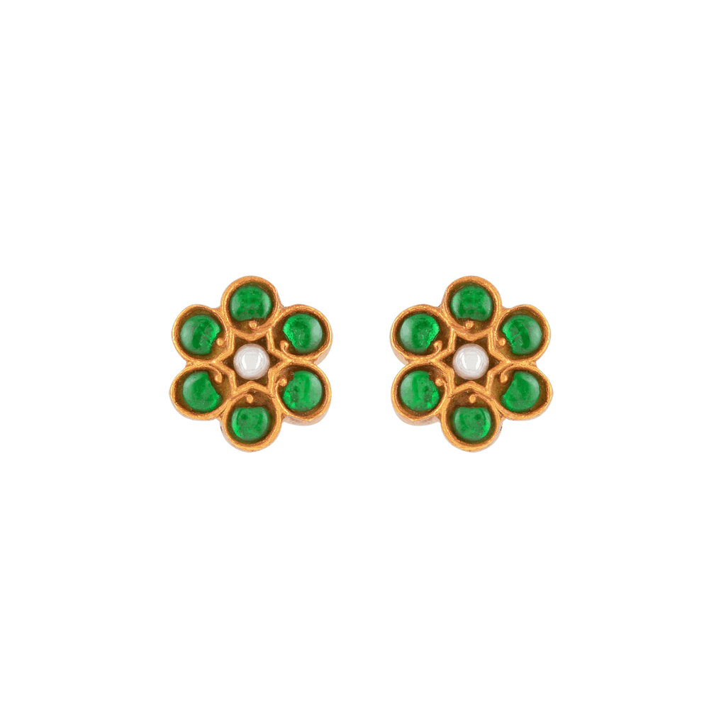 Silver Gold-Tone Flower Studs by Tavya Jewellery - front view