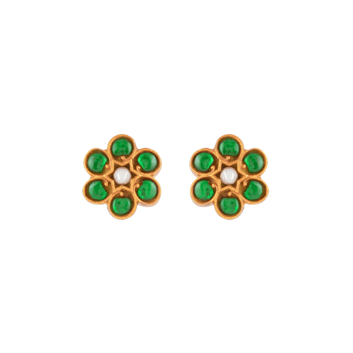Silver Gold-Tone Flower Studs by Tavya Jewellery - front view
