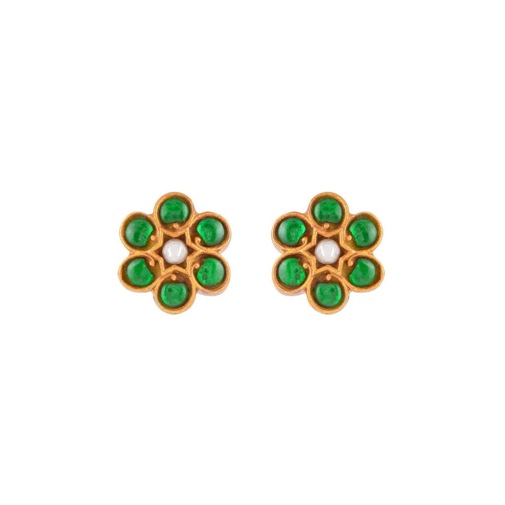 Silver Gold-Tone Flower Studs by Tavya Jewellery - styled close-up