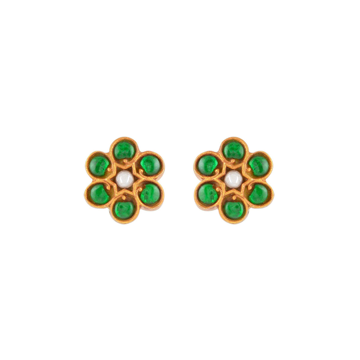 Silver Gold-Tone Flower Studs by Tavya Jewellery - styled close-up