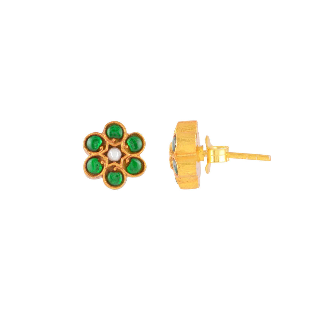Silver Gold-Tone Flower Studs by Tavya Jewellery - side view