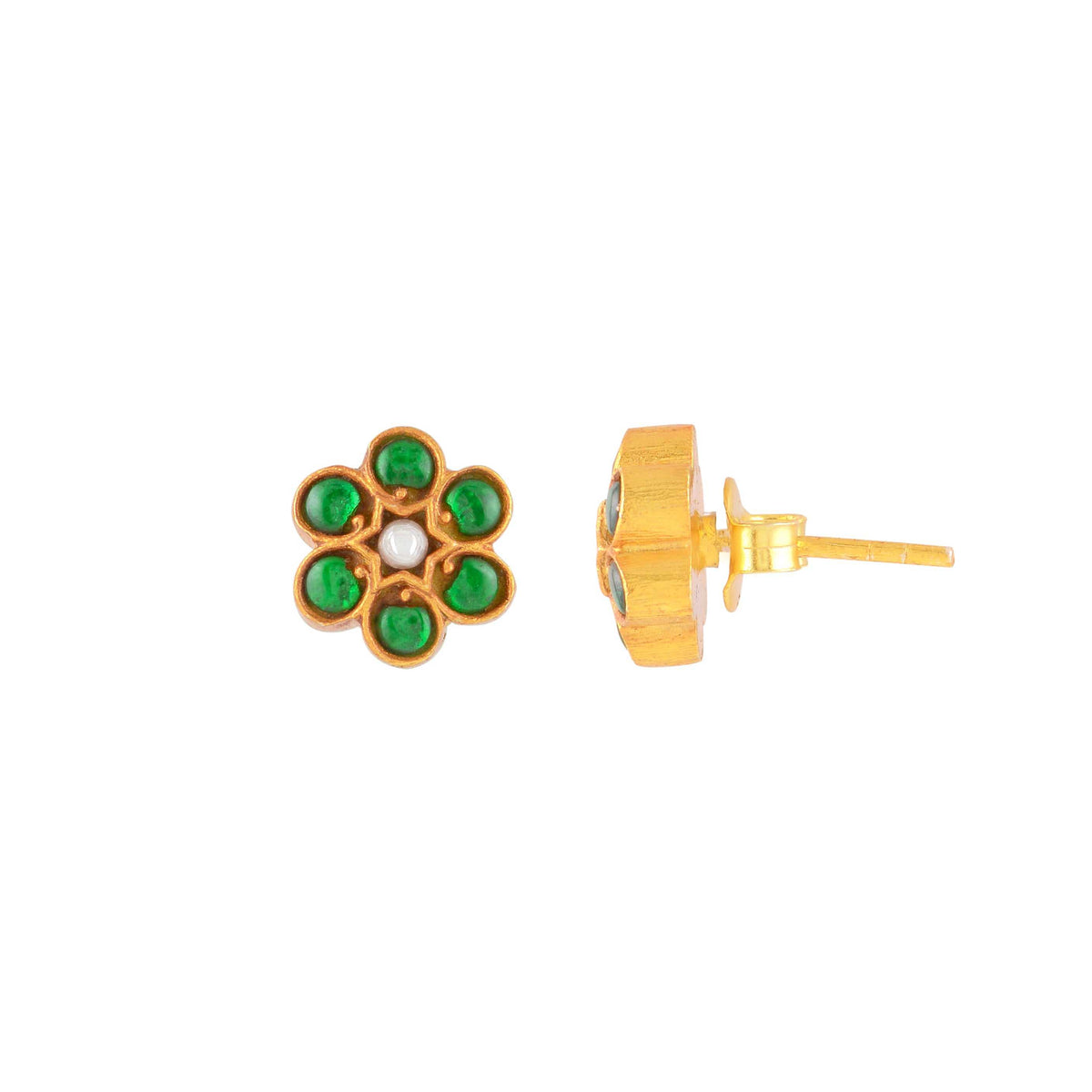 Silver Gold-Tone Flower Studs by Tavya Jewellery - side view