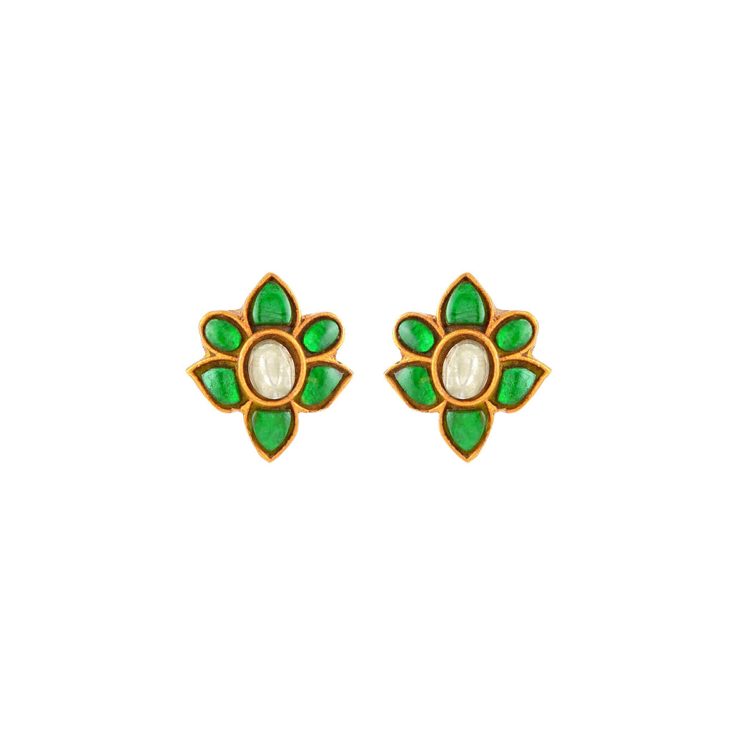 Verdant Bloom Silver Floral Studs by Tavya Jewellery - front view