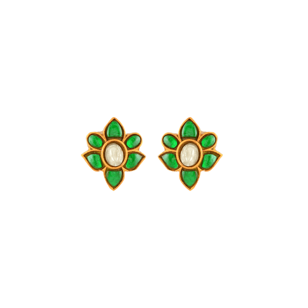 Verdant Bloom Silver Floral Studs by Tavya Jewellery - styled close-up