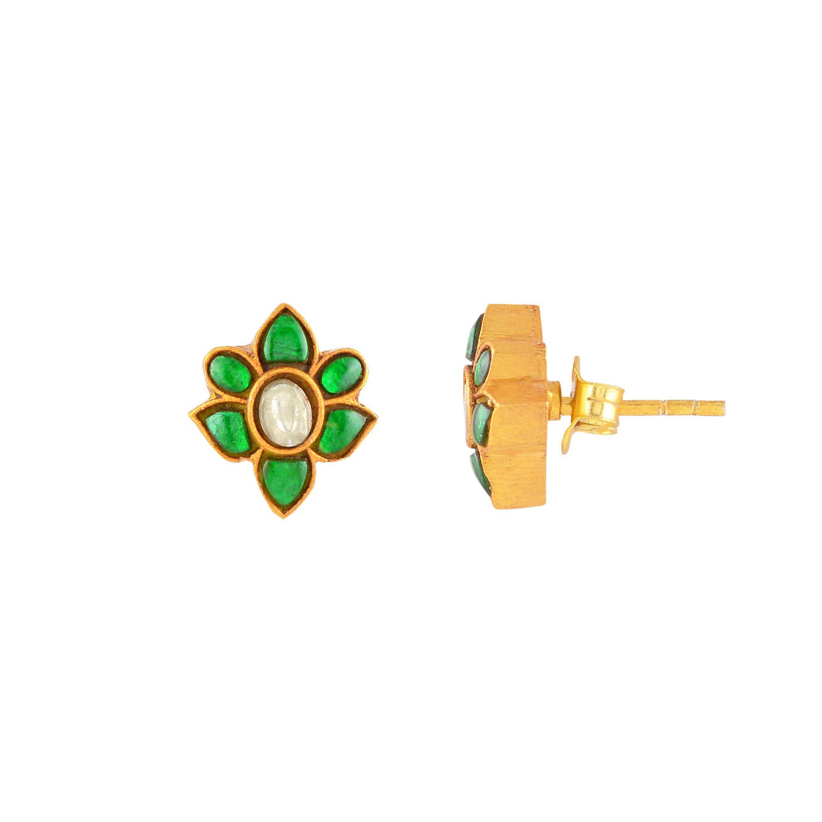 Verdant Bloom Silver Floral Studs by Tavya Jewellery - side view