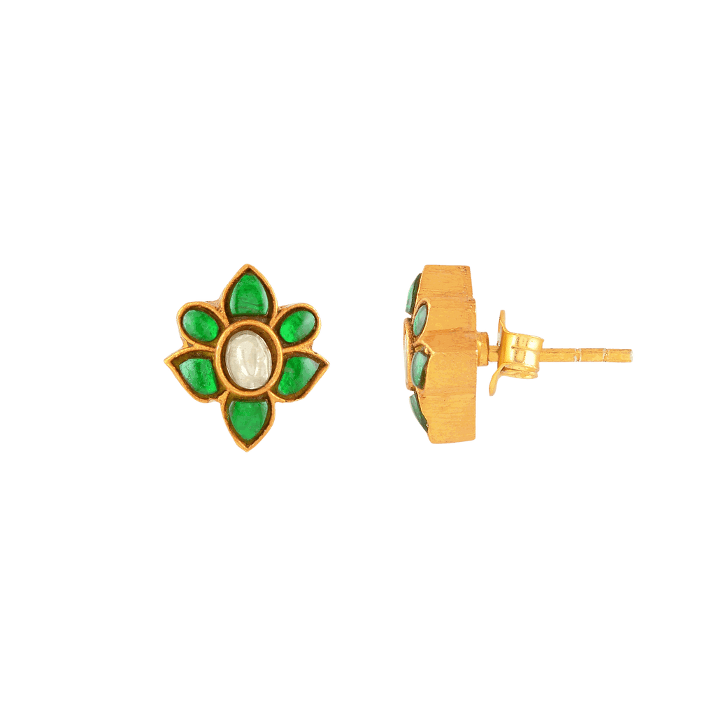 Verdant Bloom Silver Floral Studs by Tavya Jewellery - full view