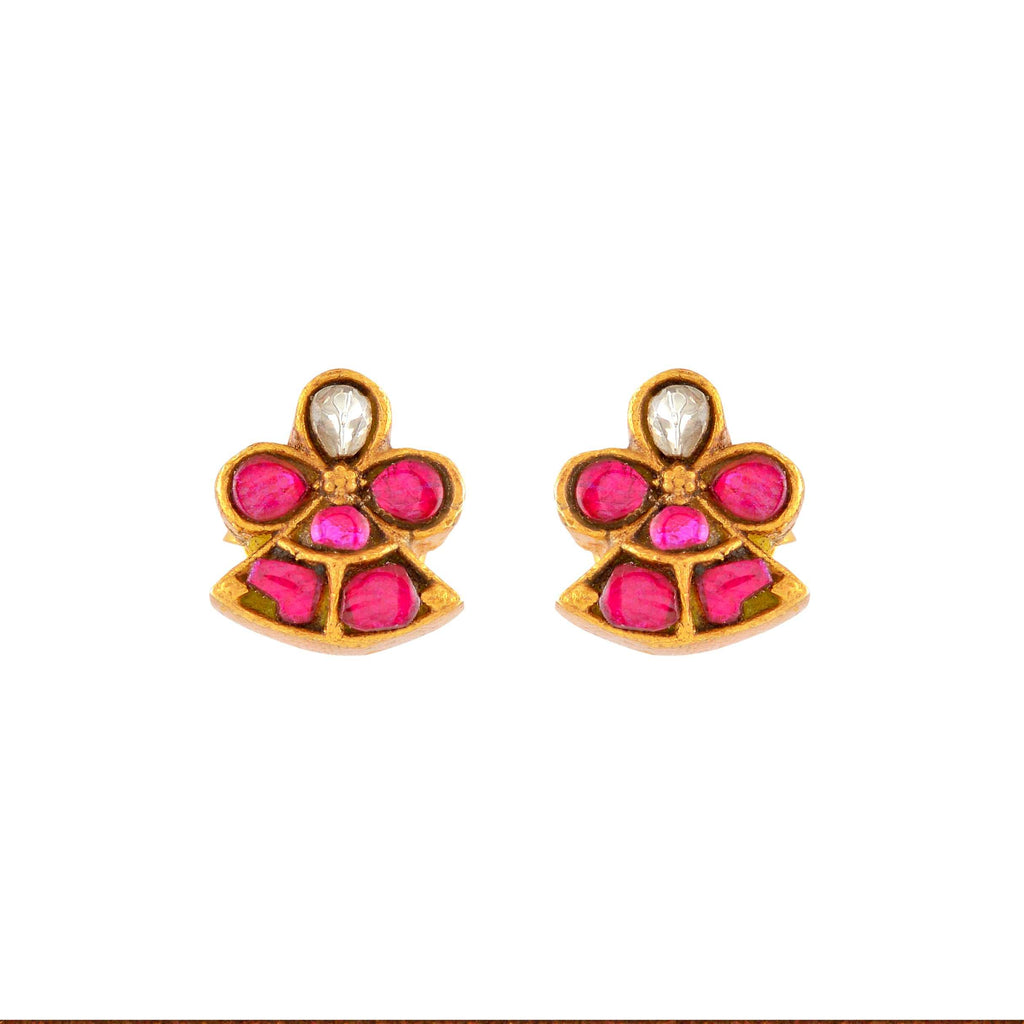 Silver Red Stone Floral Earrings by Tavya Jewellery - styled close-up