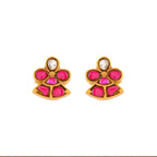 Silver Red Stone Floral Earrings by Tavya Jewellery - styled close-up