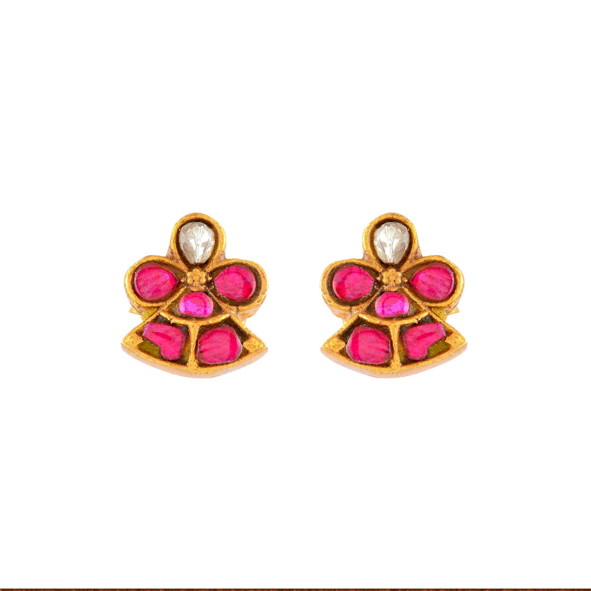 Silver Red Stone Floral Earrings by Tavya Jewellery - styled close-up