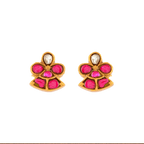 Silver Red Stone Floral Earrings by Tavya Jewellery - front view