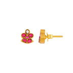 Silver Red Stone Floral Earrings by Tavya Jewellery - full view