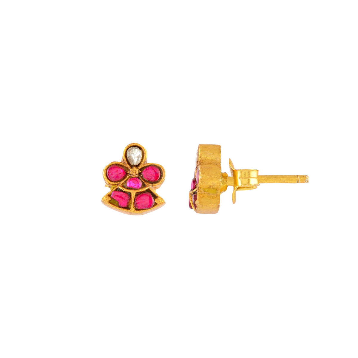 Silver Red Stone Floral Earrings by Tavya Jewellery - full view