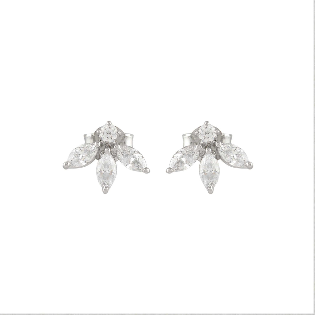 Sparkling Marquise Petal Floral Earrings in 92.5 Silver by Tavya Jewellery - styled close-up