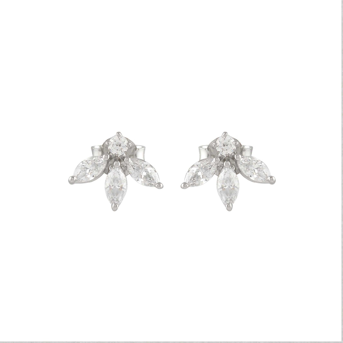 Sparkling Marquise Petal Floral Earrings in 92.5 Silver by Tavya Jewellery - styled close-up
