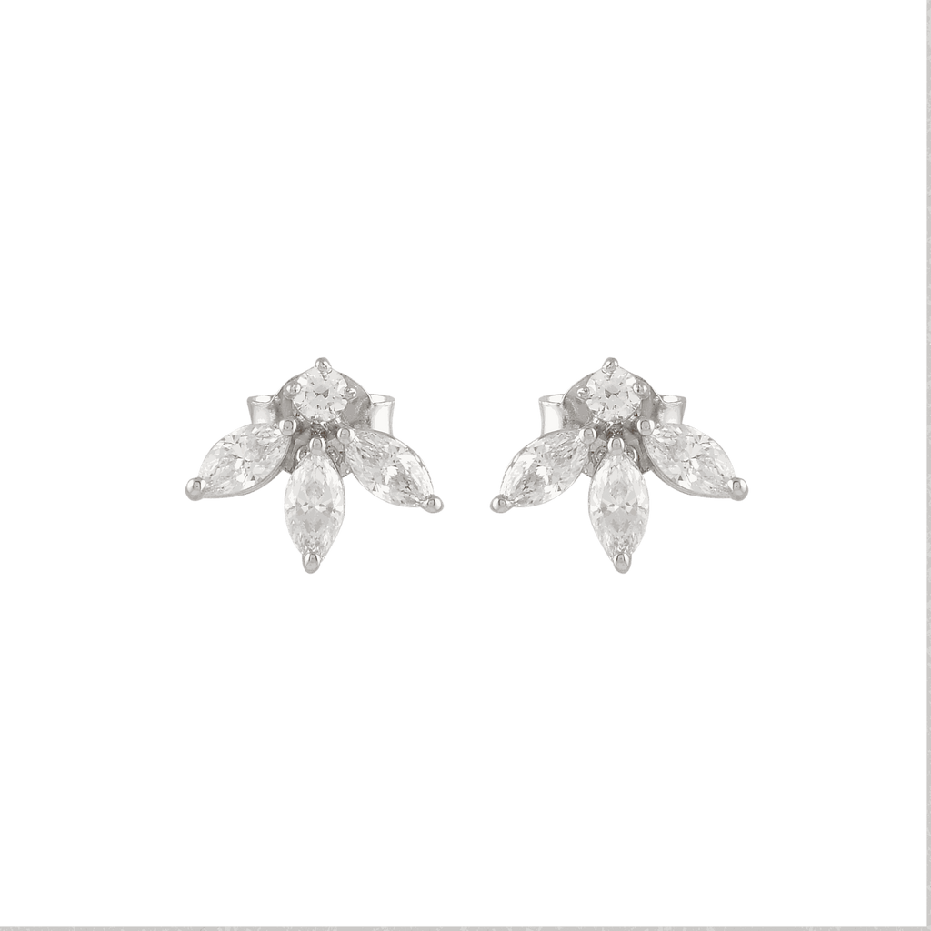 Sparkling Marquise Petal Floral Earrings in 92.5 Silver by Tavya Jewellery - front view