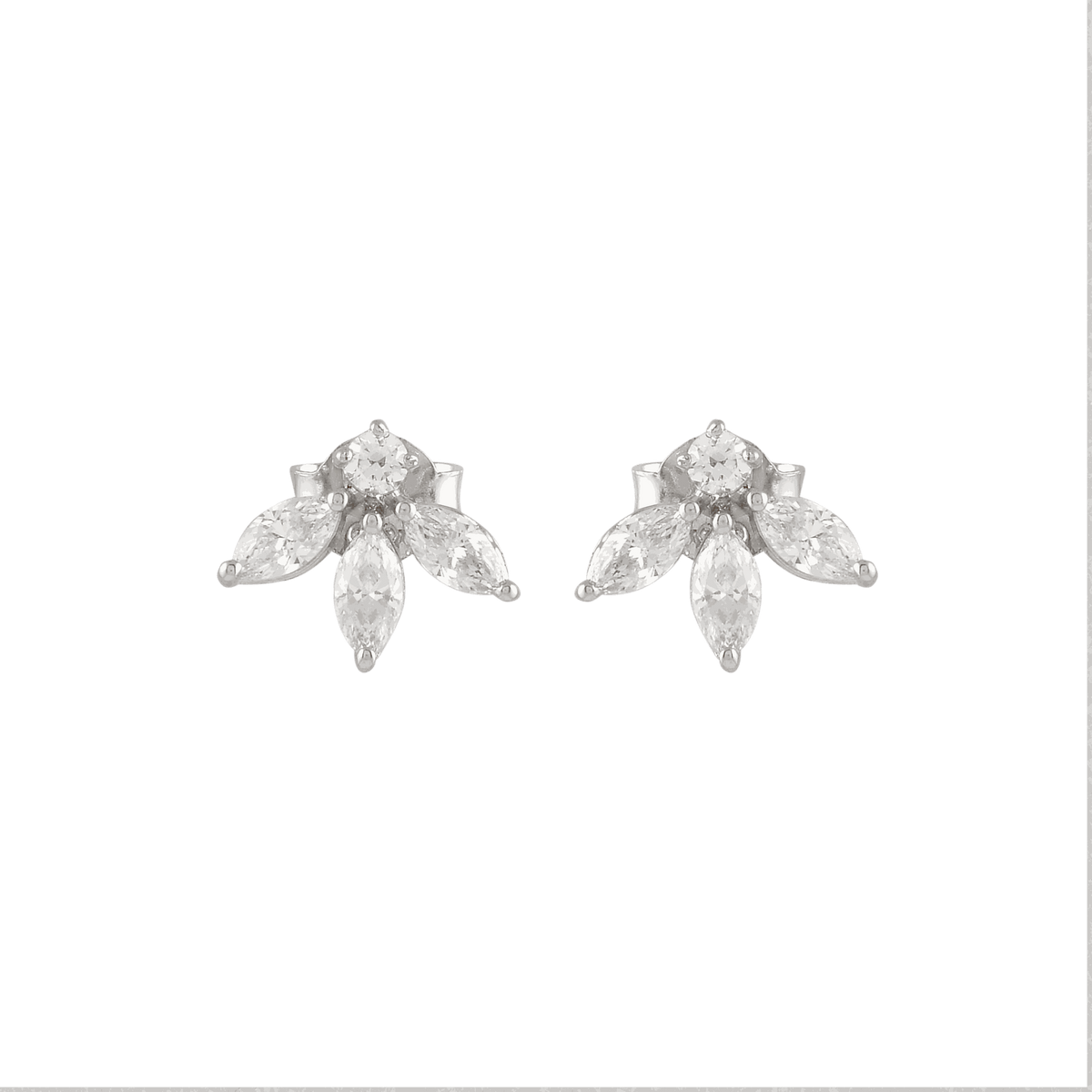 Sparkling Marquise Petal Floral Earrings in 92.5 Silver by Tavya Jewellery - front view