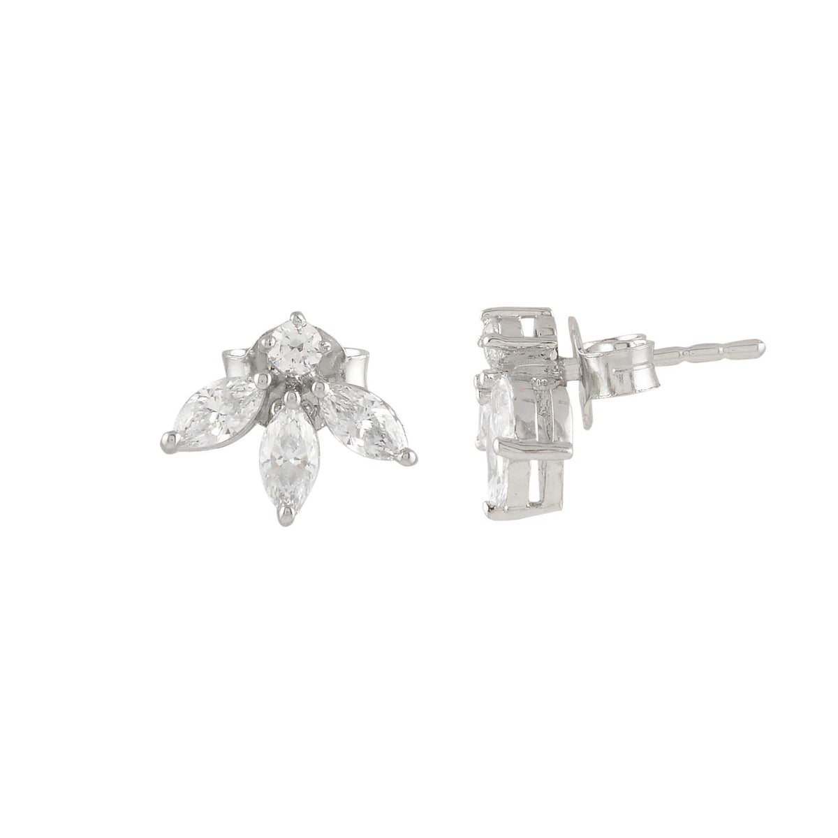 Sparkling Marquise Petal Floral Earrings in 92.5 Silver by Tavya Jewellery - full view