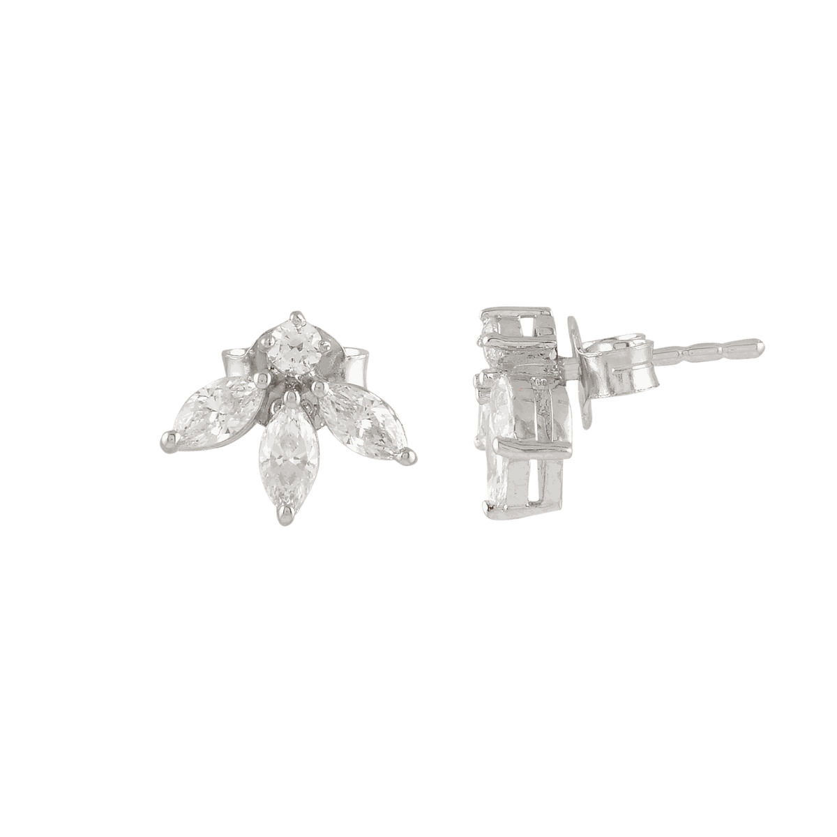 Sparkling Marquise Petal Floral Earrings in 92.5 Silver by Tavya Jewellery - side view