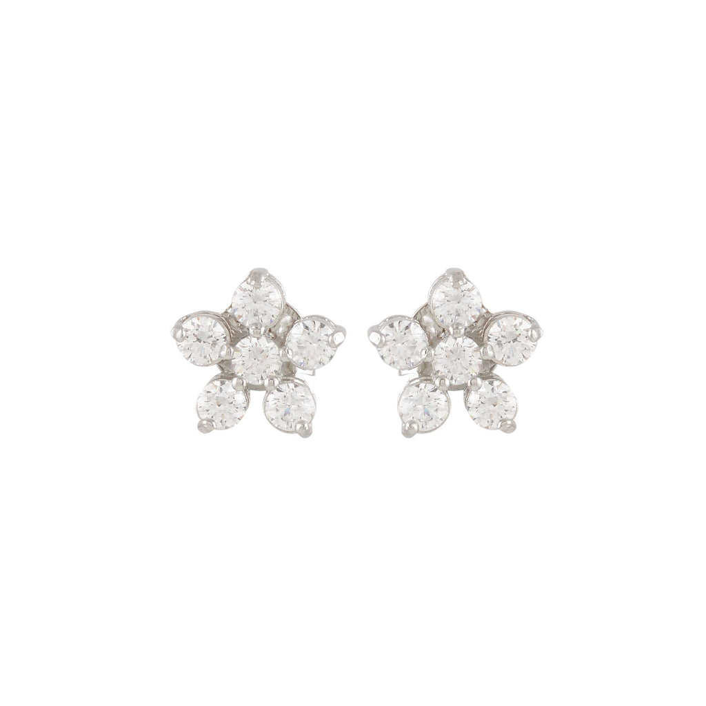 Silver Floral Stud Earrings with Sparkling CZ Accents by Tavya Jewellery - side view