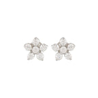 Silver Floral Stud Earrings with Sparkling CZ Accents by Tavya Jewellery - side view