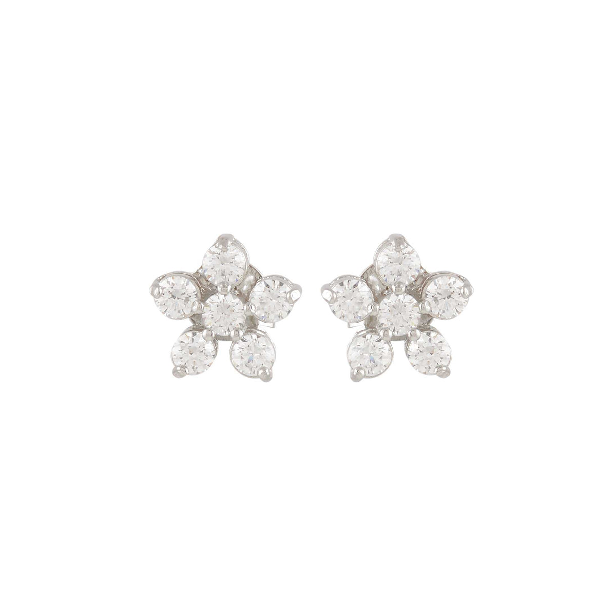 Silver Floral Stud Earrings with Sparkling CZ Accents by Tavya Jewellery - side view
