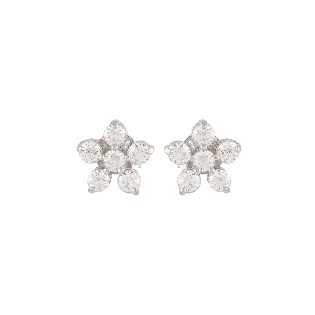 Silver Floral Stud Earrings with Sparkling CZ Accents by Tavya Jewellery - front view