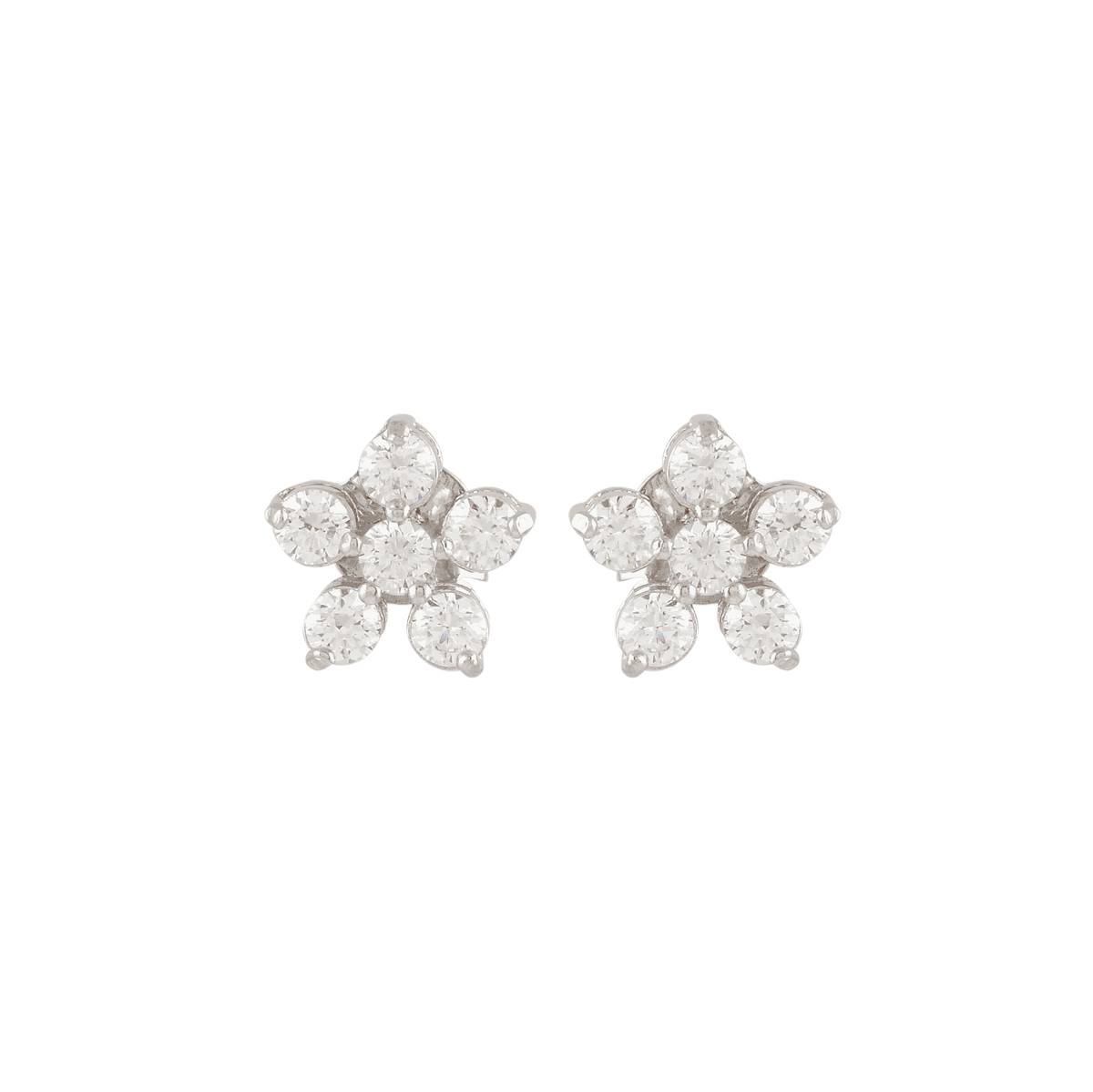 Silver Floral Stud Earrings with Sparkling CZ Accents by Tavya Jewellery - front view