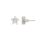 Silver Floral Stud Earrings with Sparkling CZ Accents by Tavya Jewellery - styled close-up