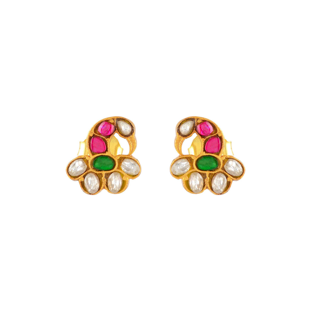 Gold-Plated Silver Peacock Studs by Tavya Jewellery - styled close-up