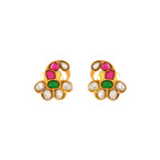 Gold-Plated Silver Peacock Studs by Tavya Jewellery - styled close-up