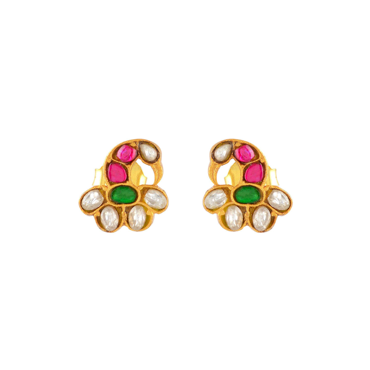 Gold-Plated Silver Peacock Studs by Tavya Jewellery - styled close-up