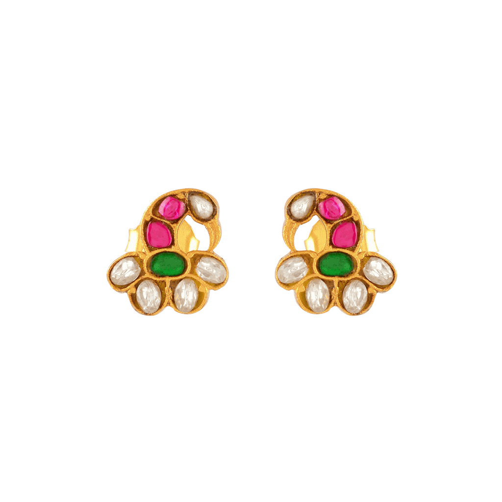Gold-Plated Silver Peacock Studs by Tavya Jewellery - front view