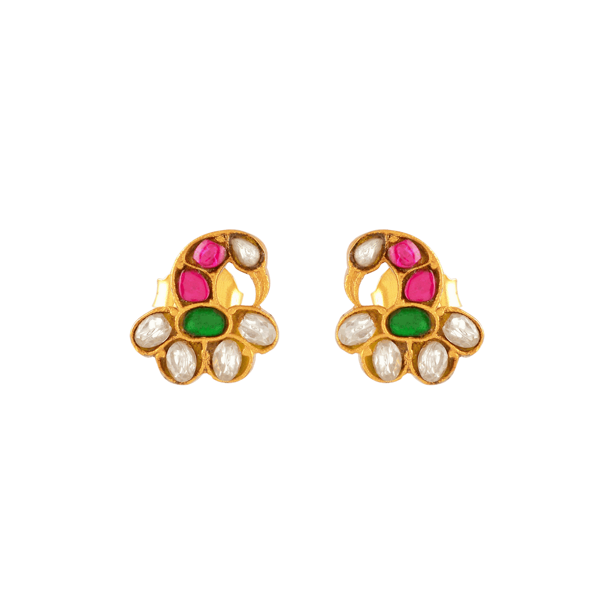 Gold-Plated Silver Peacock Studs by Tavya Jewellery - front view