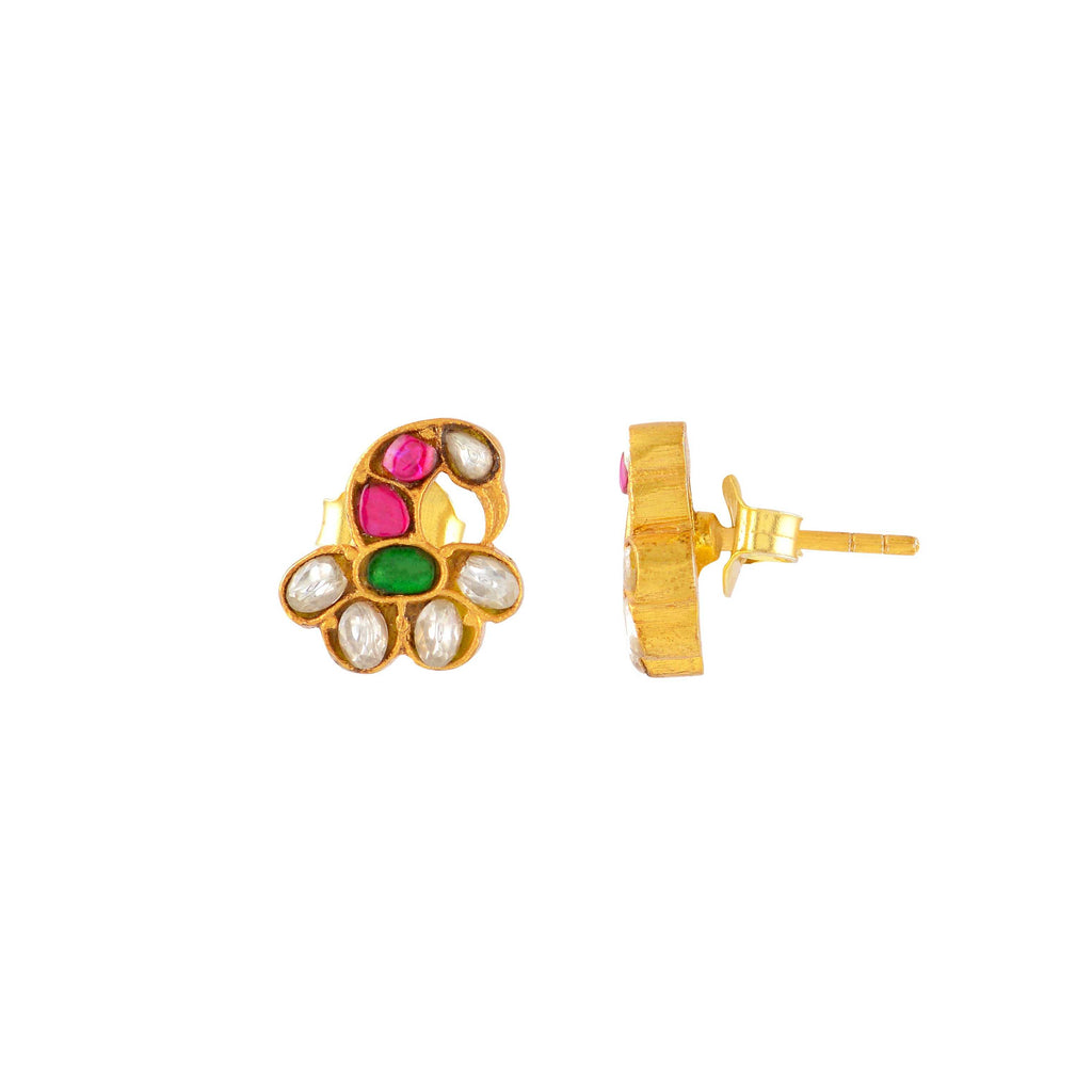 Gold-Plated Silver Peacock Studs by Tavya Jewellery - full view