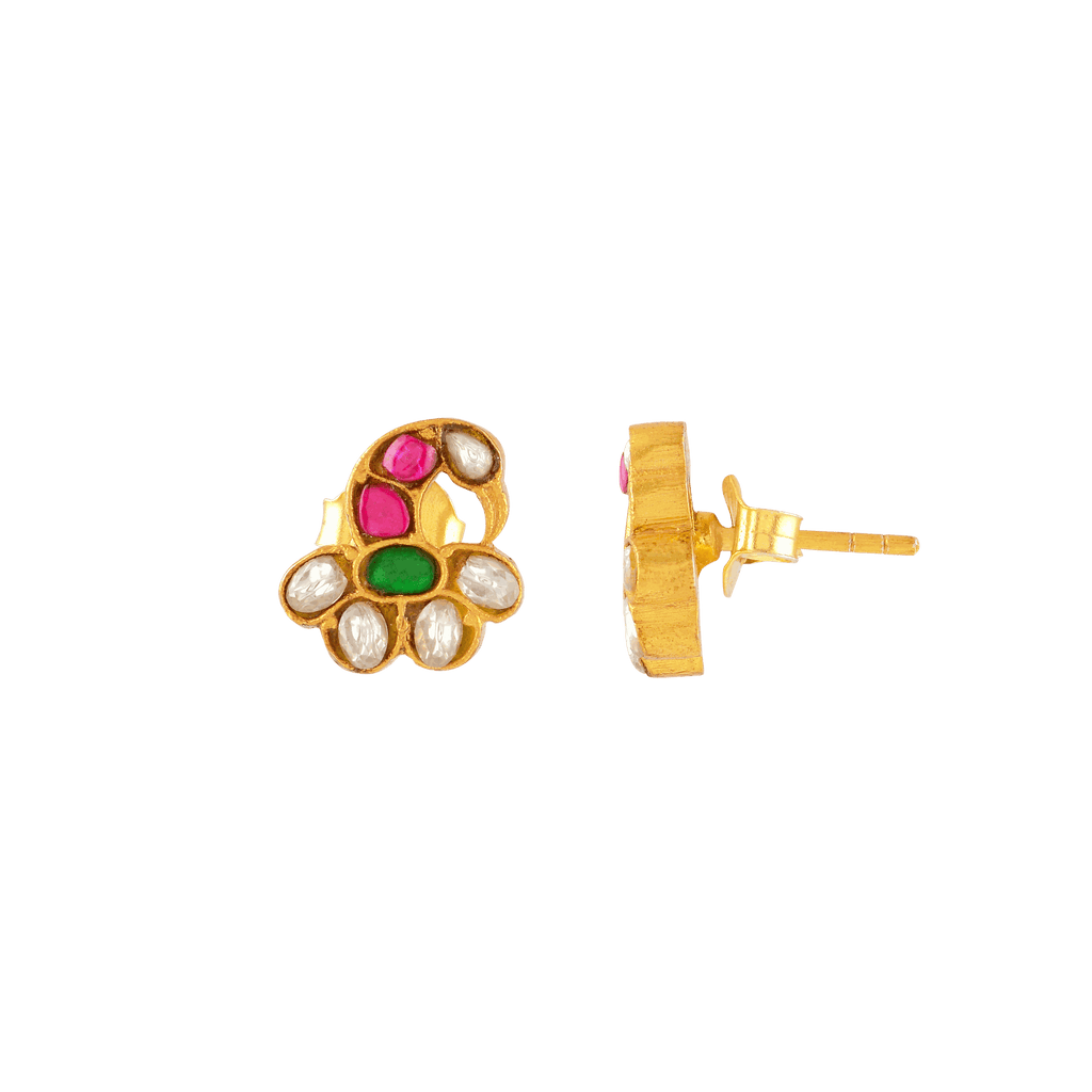 Gold-Plated Silver Peacock Studs by Tavya Jewellery - side view