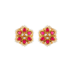 Crimson Bloom Silver Stud Earrings by Tavya Jewellery - styled close-up