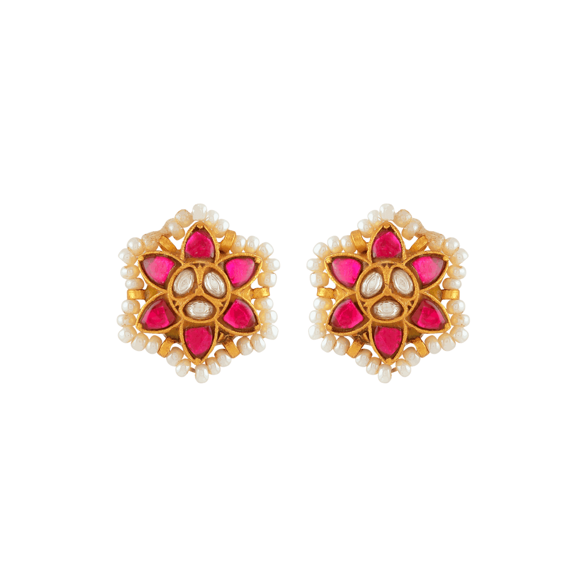Crimson Bloom Silver Stud Earrings by Tavya Jewellery - styled close-up