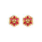 Crimson Bloom Silver Stud Earrings by Tavya Jewellery - front view