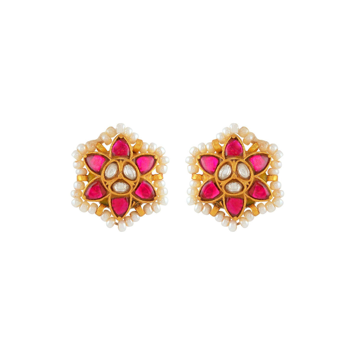 Crimson Bloom Silver Stud Earrings by Tavya Jewellery - front view