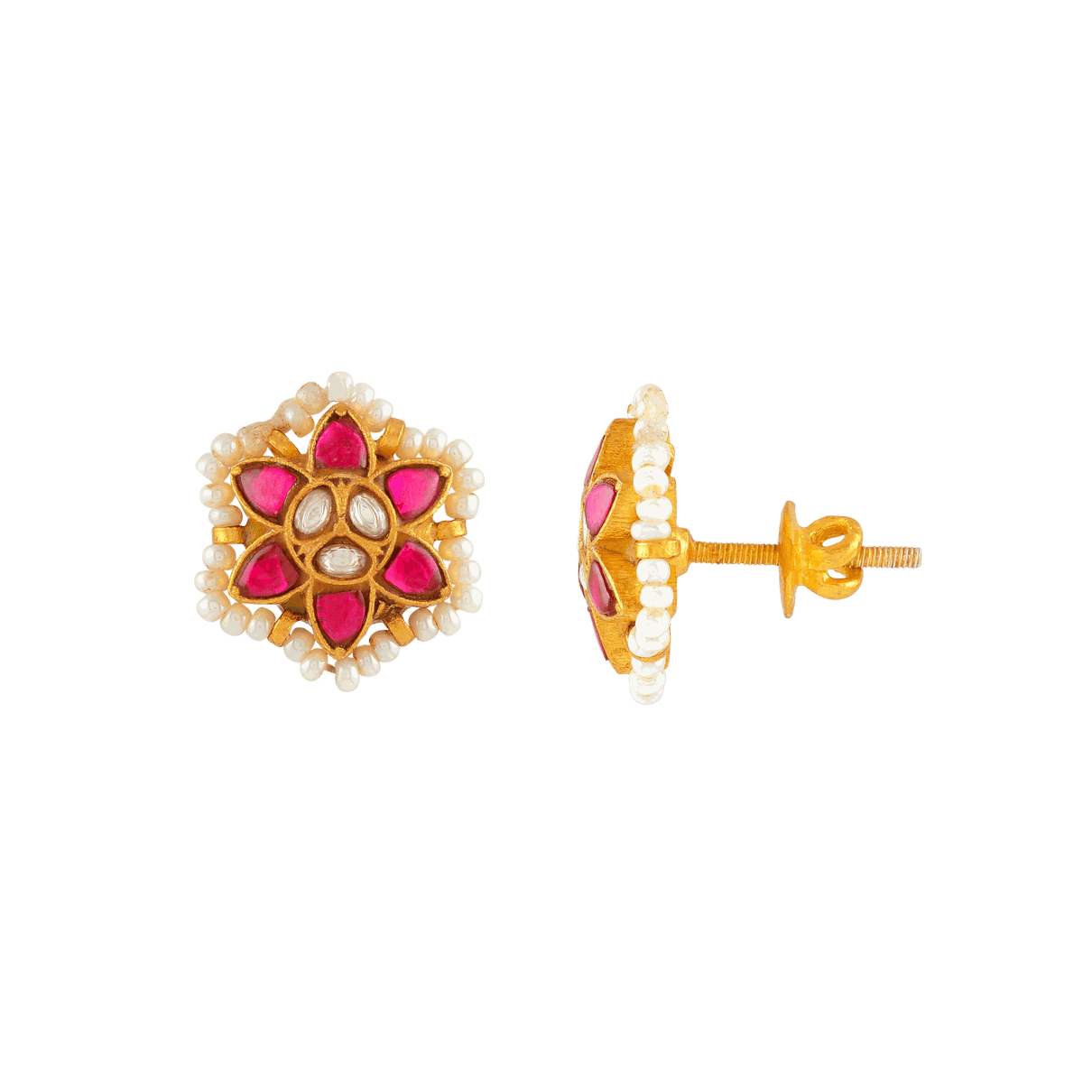 Crimson Bloom Silver Stud Earrings by Tavya Jewellery - full view