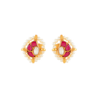 Crimson Glow Mango Pattern Silver Studs by Tavya Jewellery - styled close-up