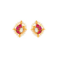 Crimson Glow Mango Pattern Silver Studs by Tavya Jewellery - front view