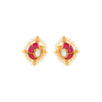Crimson Glow Mango Pattern Silver Studs by Tavya Jewellery - front view