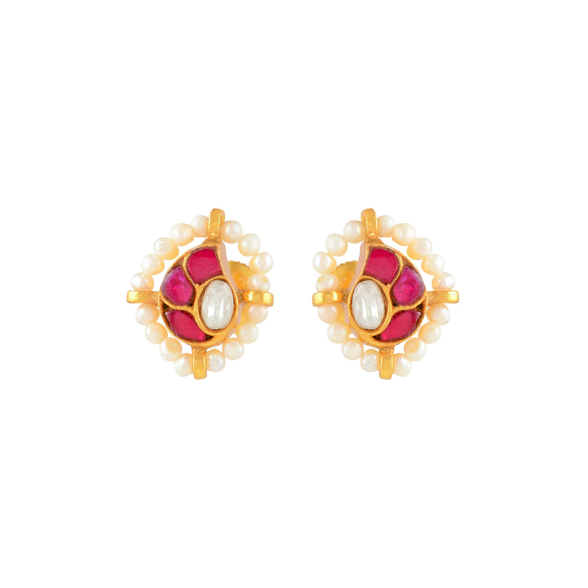 Crimson Glow Mango Pattern Silver Studs by Tavya Jewellery - front view