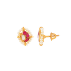 Crimson Glow Mango Pattern Silver Studs by Tavya Jewellery - full view