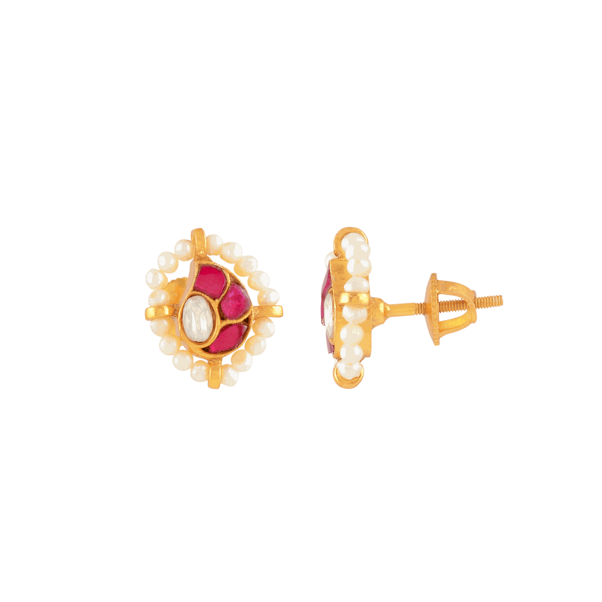 Crimson Glow Mango Pattern Silver Studs by Tavya Jewellery - full view