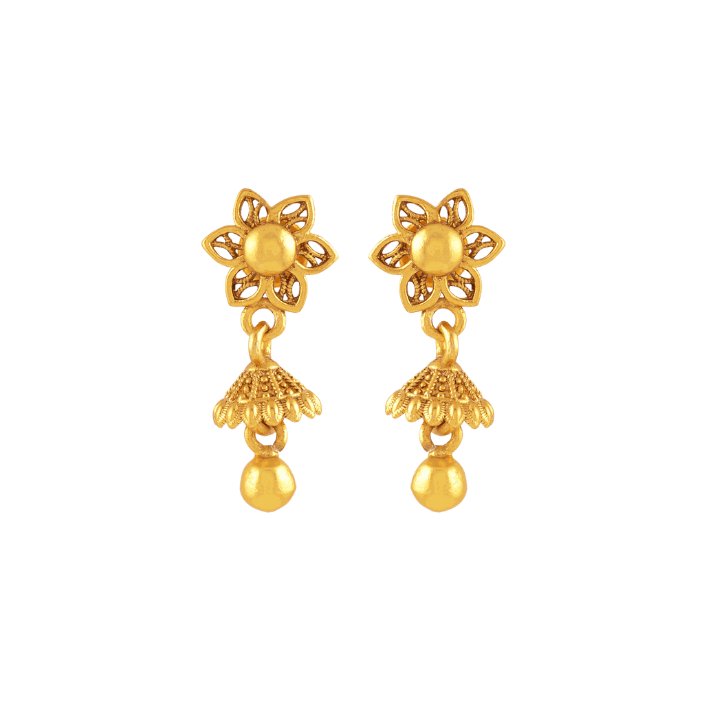 Floral Gold-Plated Silver Jhumka Drops by Tavya Jewellery - side view